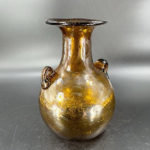 Vintage Egyptian Dark Amber Glass Vase Vessel Hand Blown With Handles Glass Vase - Picture 13 of 16